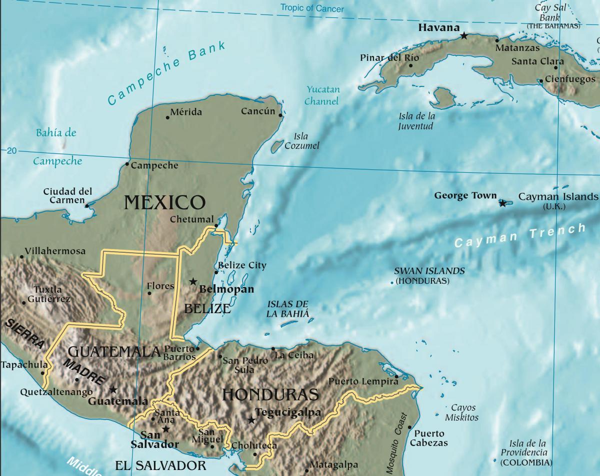 mapa do golfo de Honduras