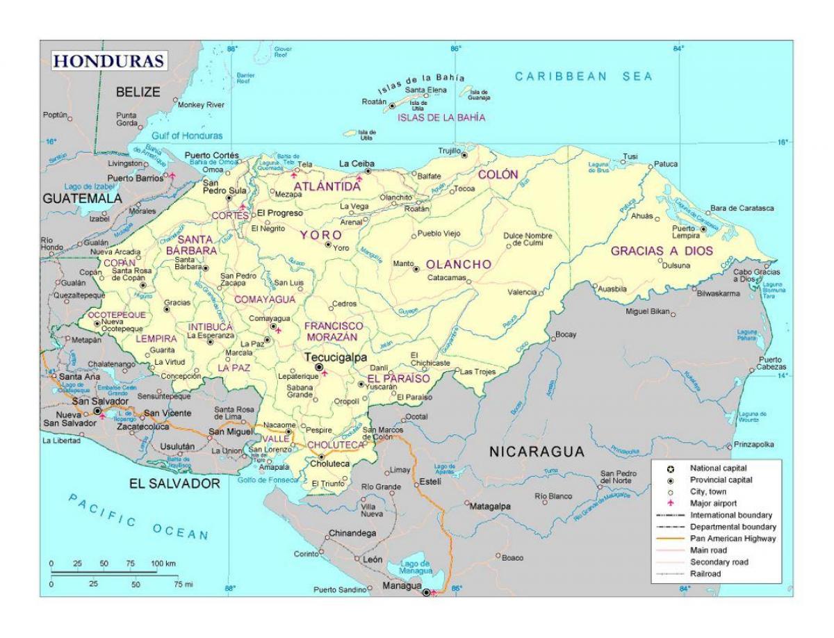 Honduras mapa com cidades