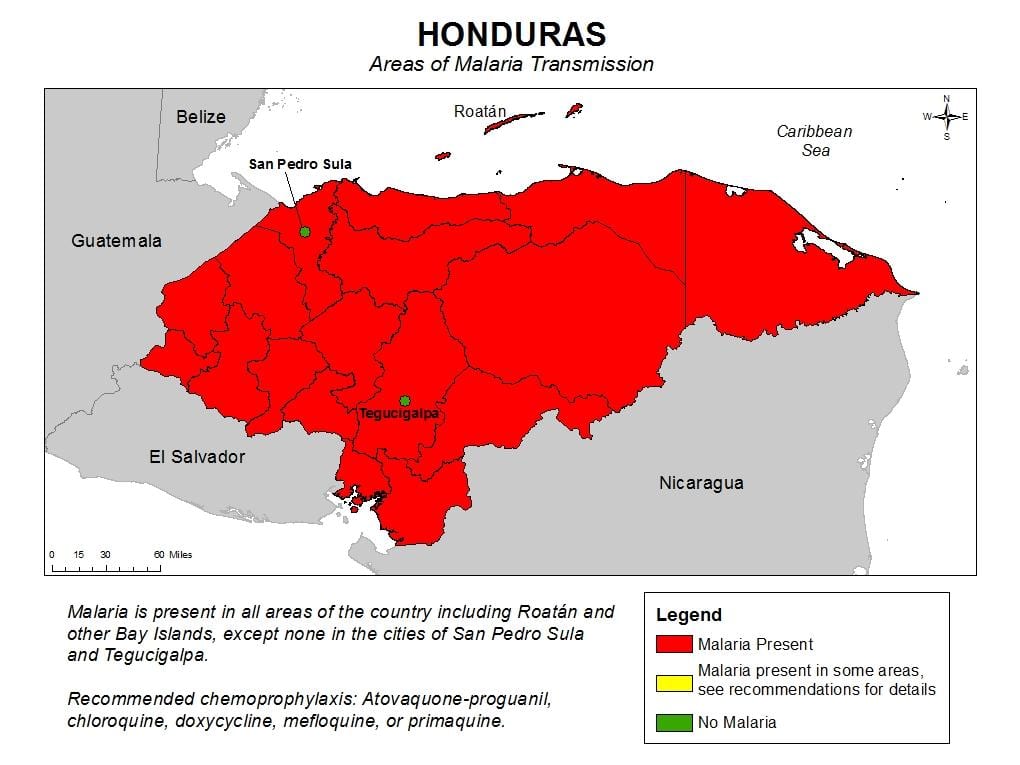 mapa de Honduras malária
