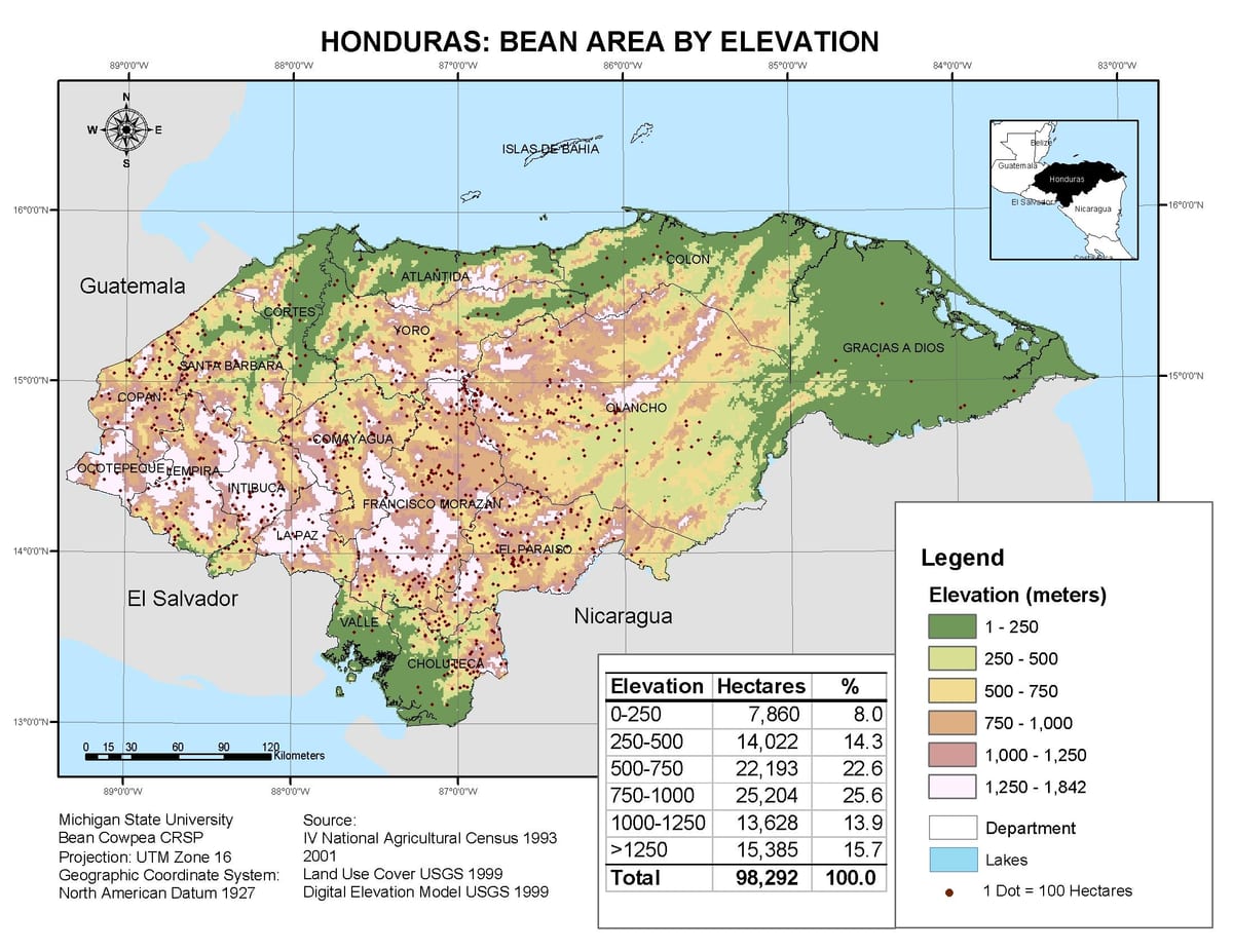 mapa de Honduras elevação