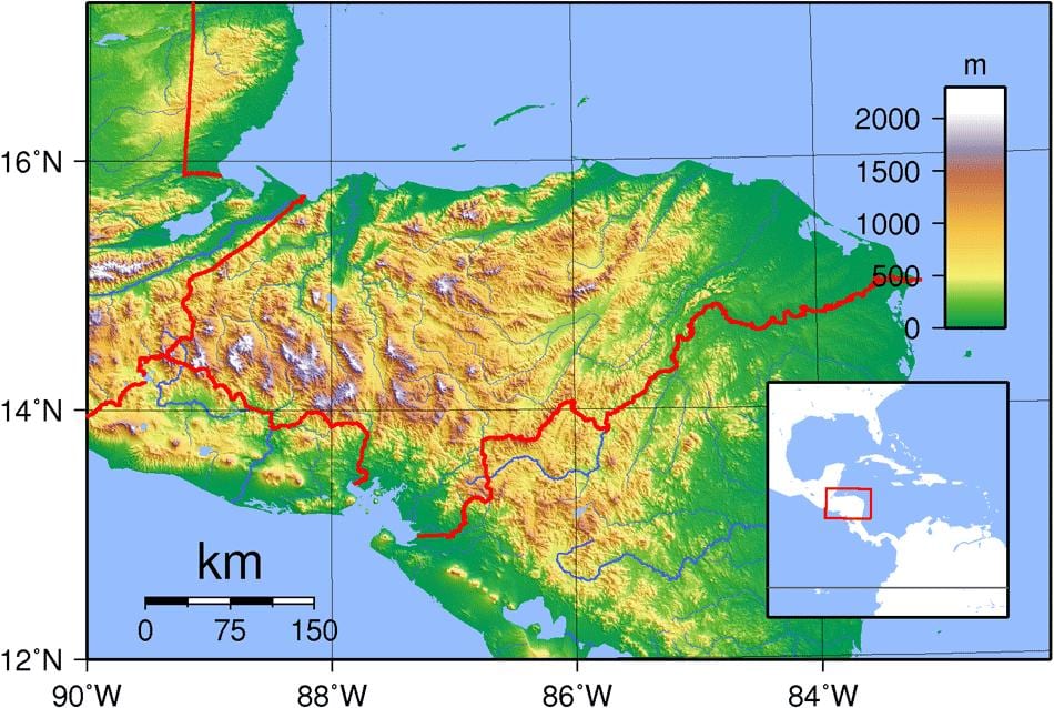 mapa de Honduras topográfico