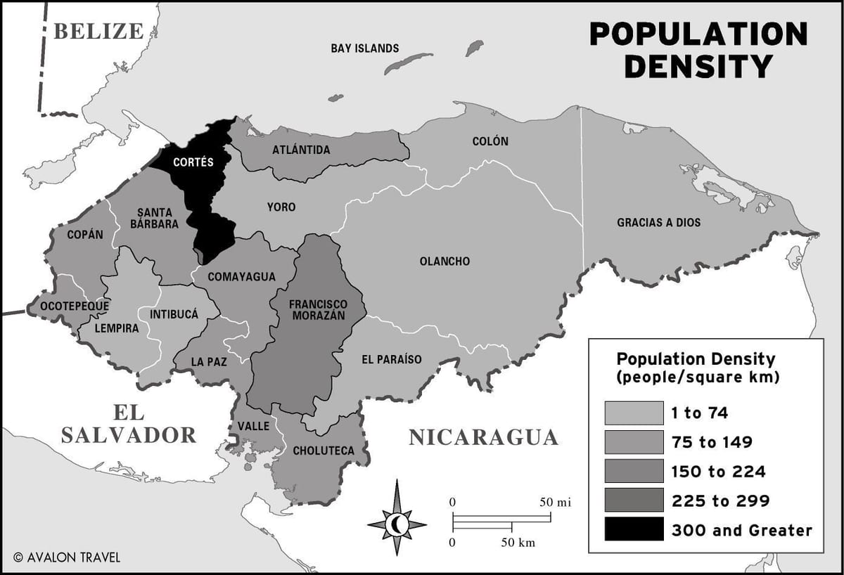 mapa de população de Honduras