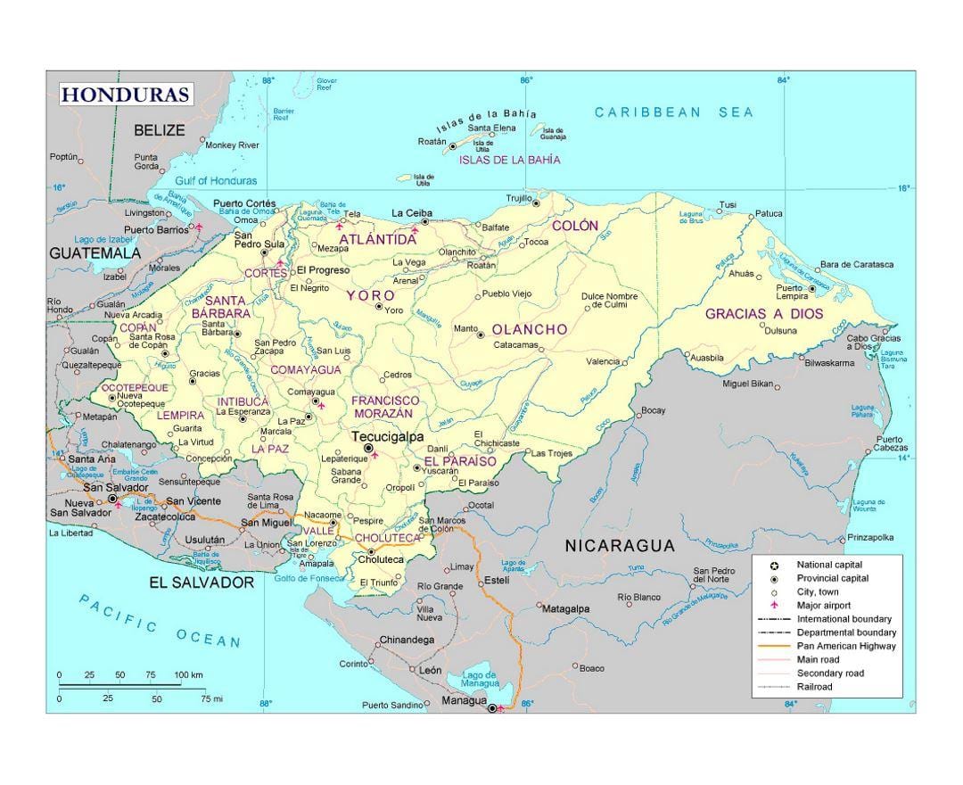 Honduras rios mapa