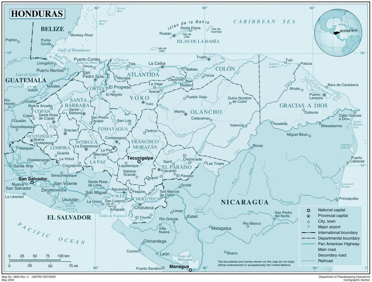 mapa físico, mapa de Honduras